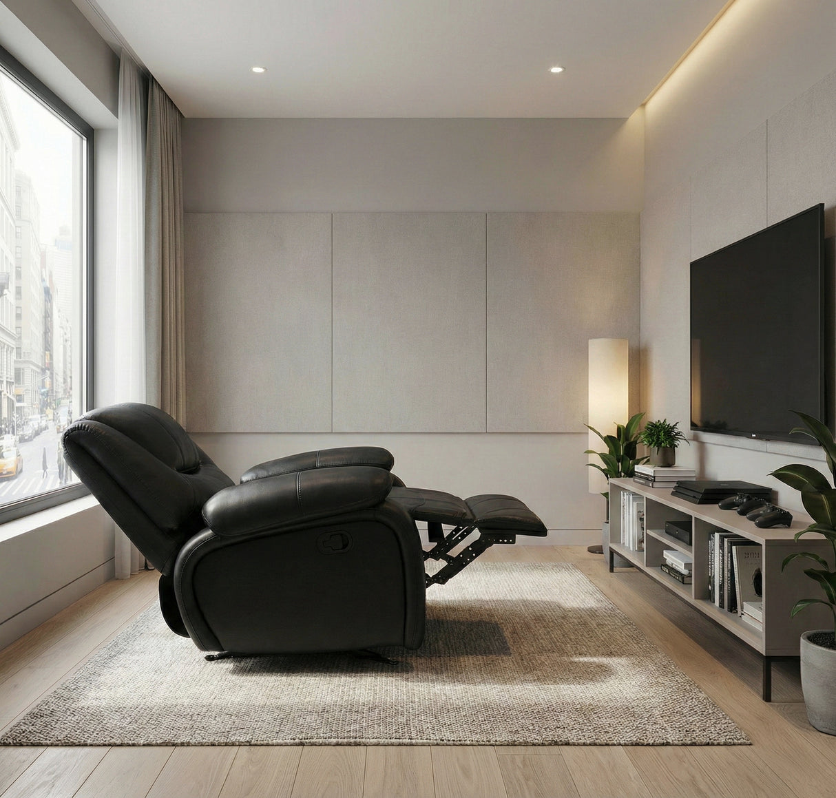 Ellicott Black Genuine Leather Glider Reclining Chair from Homelegance - Luna Furniture