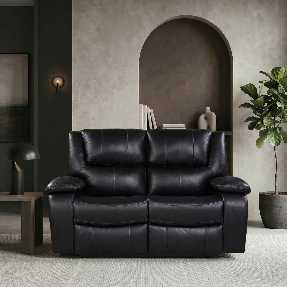 Ellicott Black Genuine Leather Double Reclining Love Seat from Homelegance - Luna Furniture