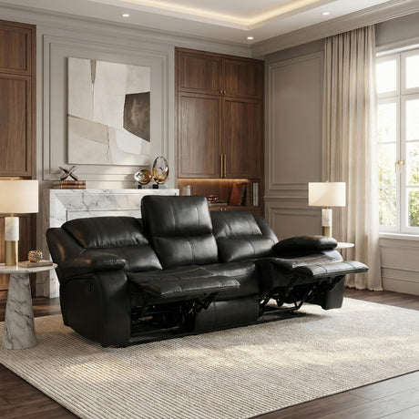Ellicott Black Genuine Leather Double Reclining Sofa from Homelegance - Luna Furniture