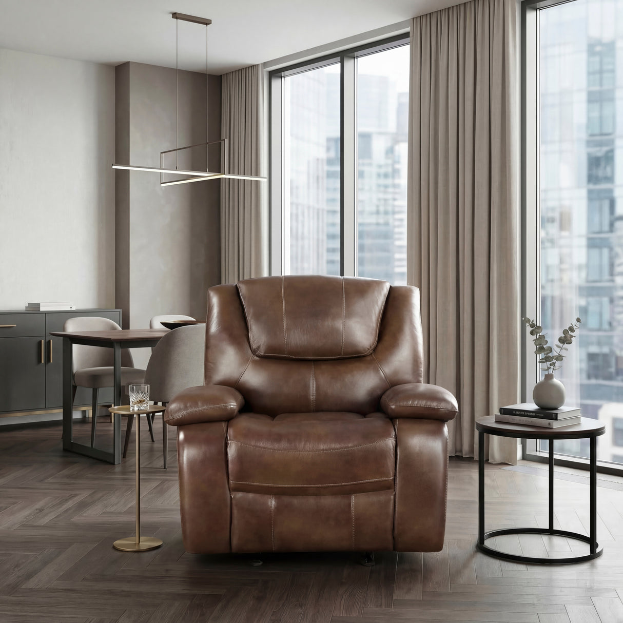 Ellicott Brown Leather Glider Reclining Chair from Homelegance - Luna Furniture
