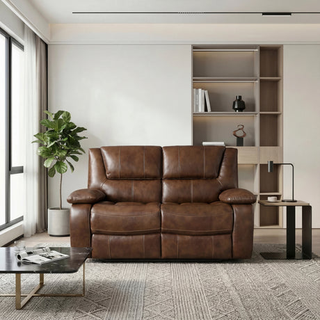 Ellicott Brown Leather Double Reclining Loveseat from Homelegance - Luna Furniture