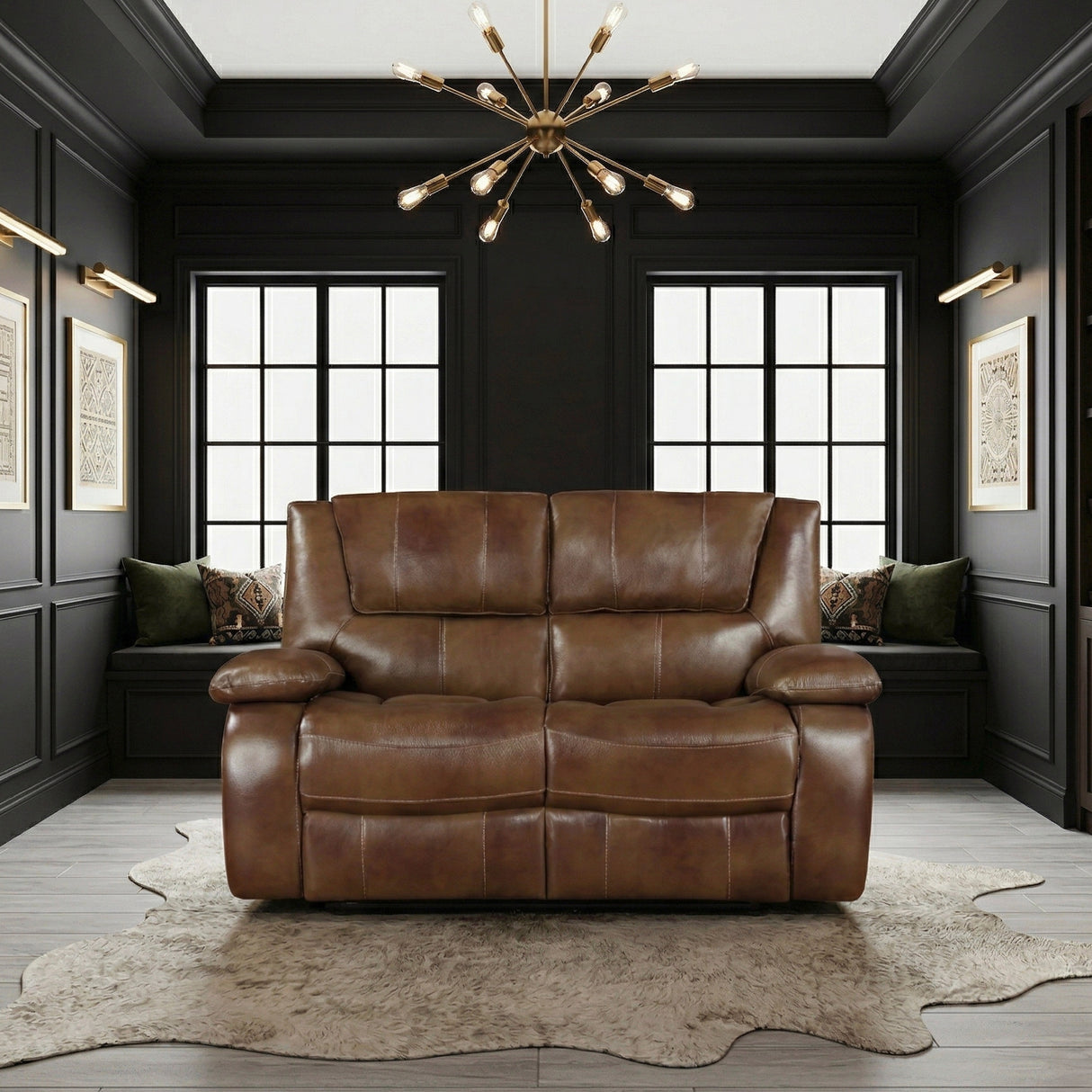 Ellicott Brown Leather Double Reclining Loveseat from Homelegance - Luna Furniture