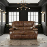 Ellicott Brown Leather Double Reclining Loveseat from Homelegance - Luna Furniture