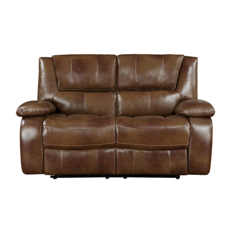 Ellicott Brown Leather Double Reclining Sofa from Homelegance - Luna Furniture