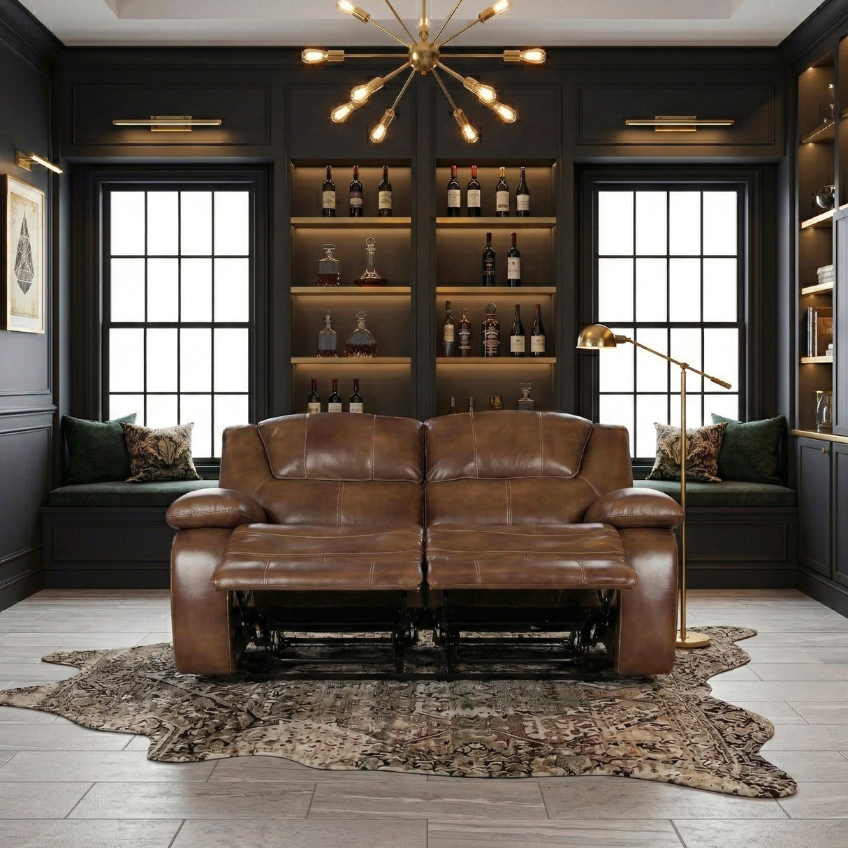 Ellicott Brown Leather Double Reclining Loveseat from Homelegance - Luna Furniture