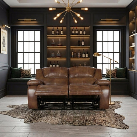 Ellicott Brown Leather Double Reclining Loveseat from Homelegance - Luna Furniture