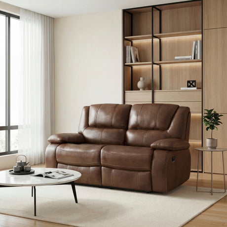 Ellicott Brown Leather Double Reclining Loveseat from Homelegance - Luna Furniture