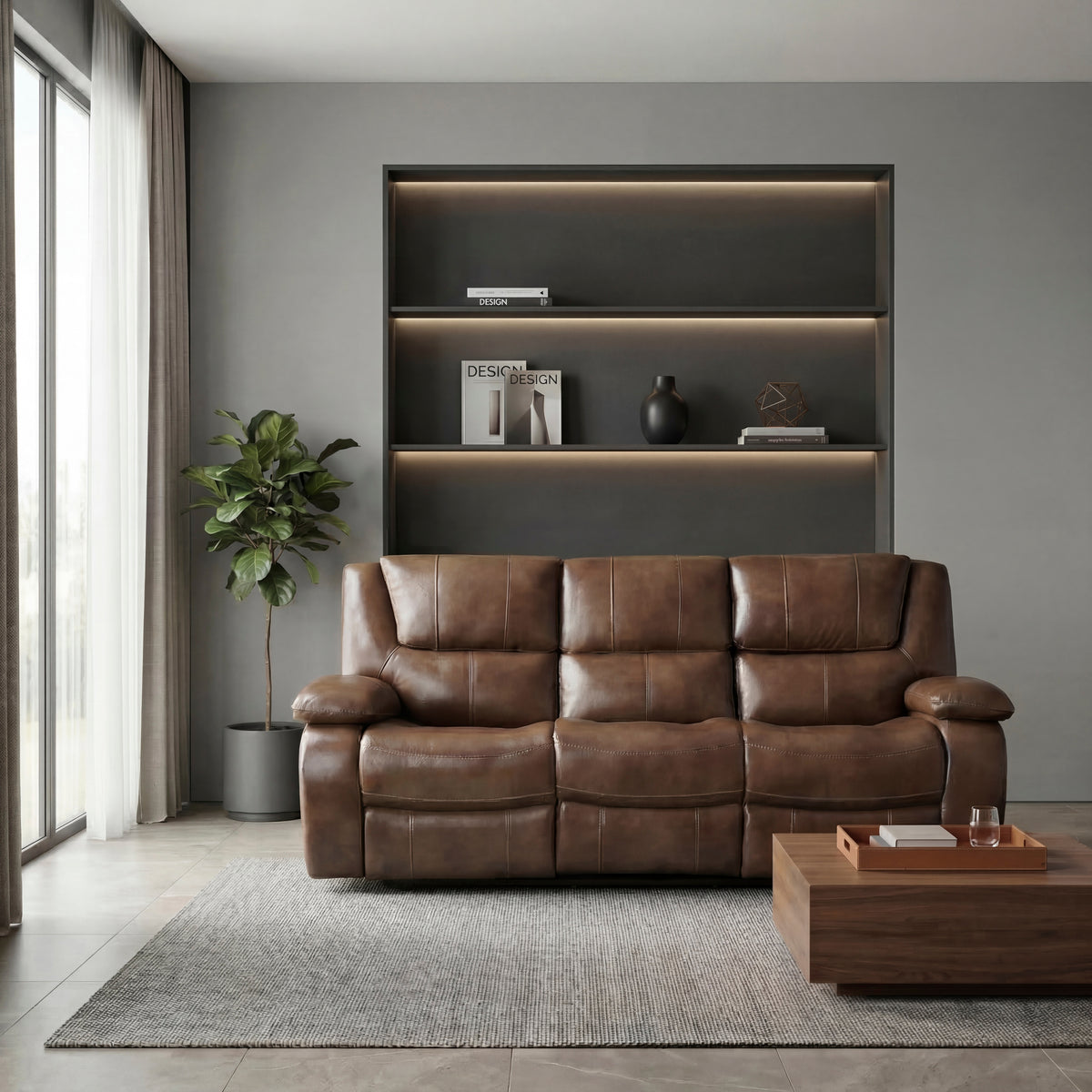 Ellicott Brown Leather Double Reclining Loveseat
