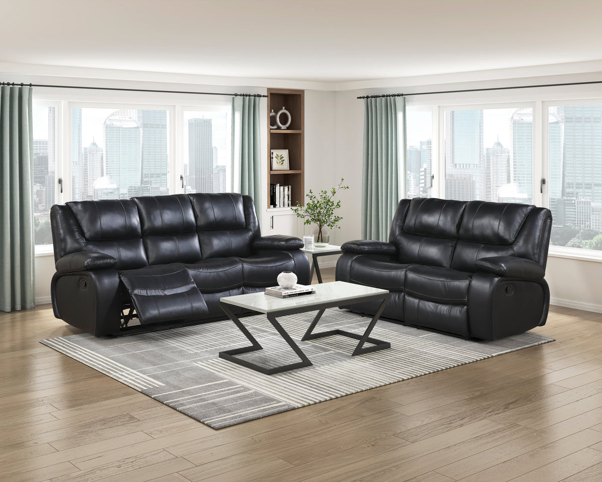 Ellicott Black Genuine Leather Double Reclining Love Seat from Homelegance - Luna Furniture
