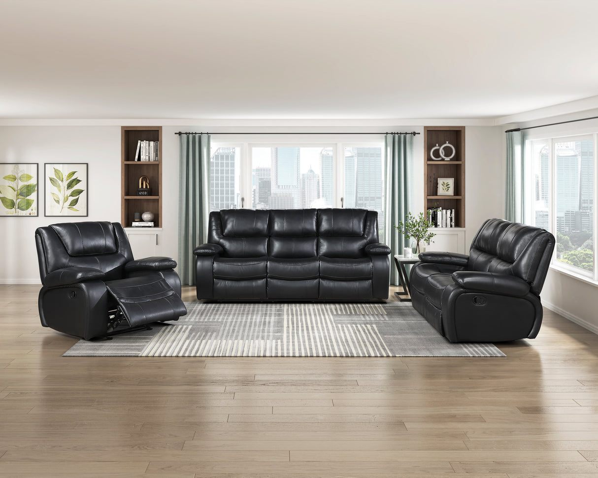 Ellicott Black Genuine Leather Double Reclining Love Seat from Homelegance - Luna Furniture