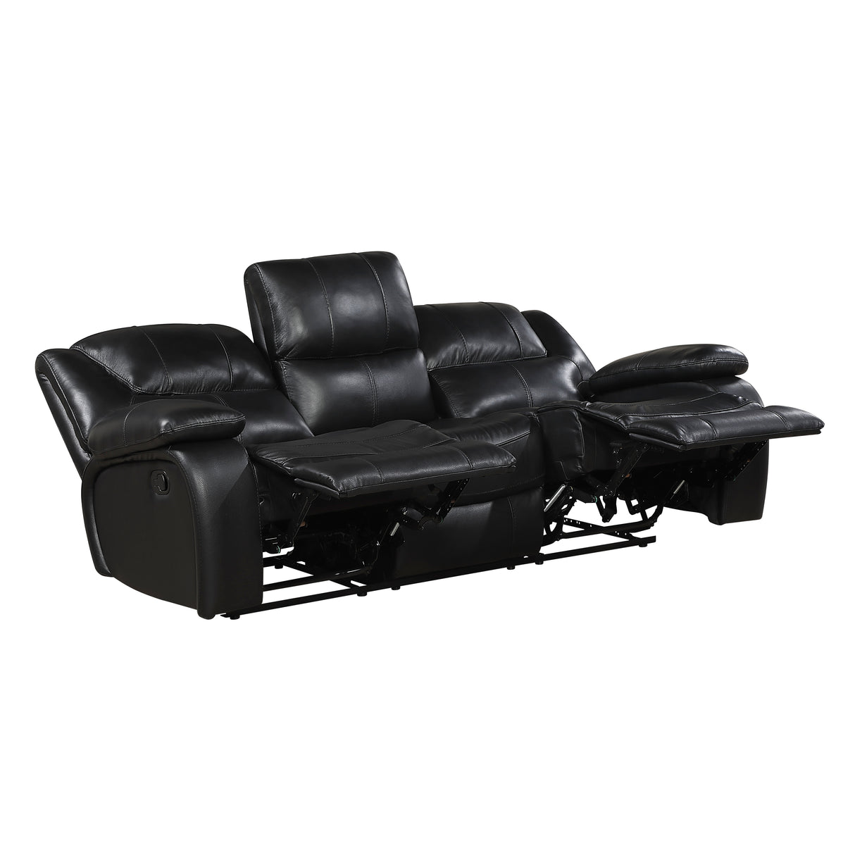 Ellicott Black Genuine Leather Double Reclining Sofa from Homelegance - Luna Furniture