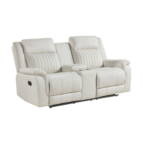 Dean Beige Double Reclining Loveseat with Center Console from Homelegance - Luna Furniture