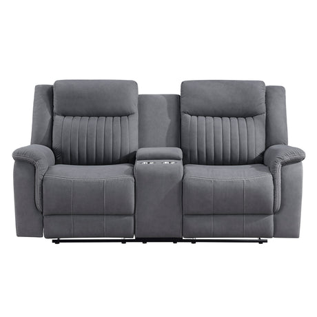 Dean Gray Double Reclining Loveseat with Center Console from Homelegance - Luna Furniture