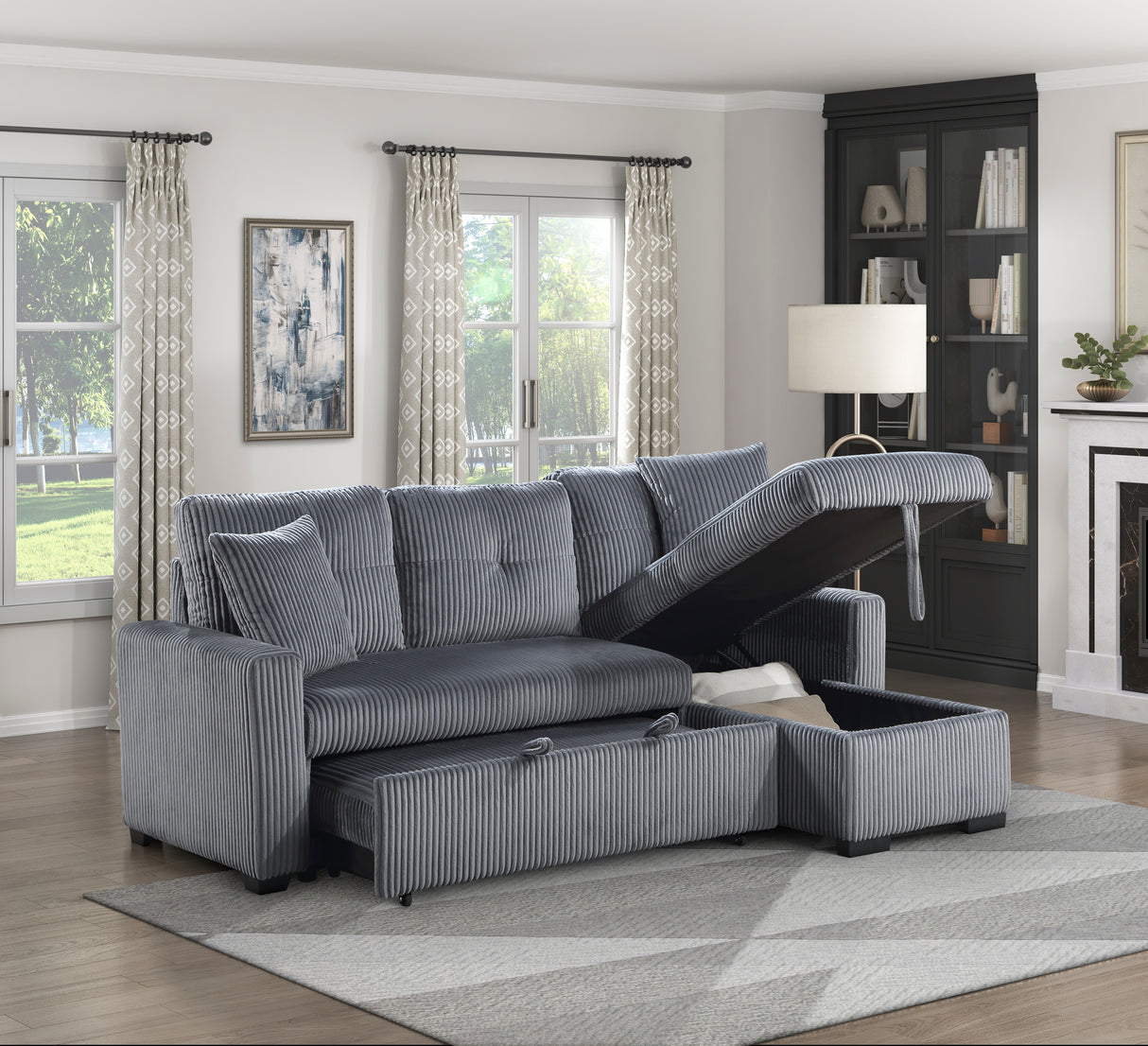 Rhett Beige 3-Piece Reversible Sectional with Pull-out Bed and Hidden Storage from Homelegance - Luna Furniture