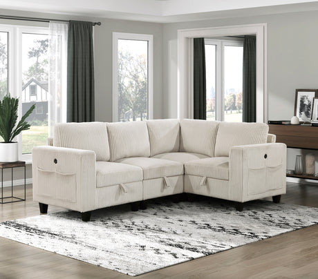 Walterboro Beige Corduroy Modular Sectional with Storage, Side Pockets & Charging Ports from Homelegance - Luna Furniture