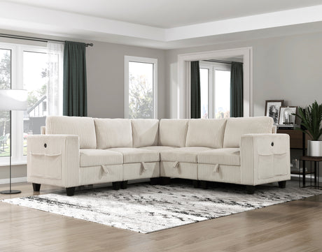 Walterboro Beige Corduroy Modular Sectional with Storage, Side Pockets & Charging Ports from Homelegance - Luna Furniture
