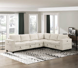 Walterboro Beige Corduroy Modular Sectional with Storage, Side Pockets & Charging Ports from Homelegance - Luna Furniture