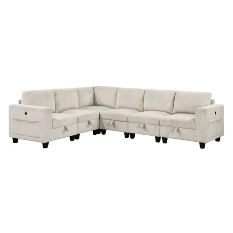 9650NBE*6SC (6)6-Piece Sectional with Storage, Storage Pouches and Charging Ports from Homelegance - Luna Furniture