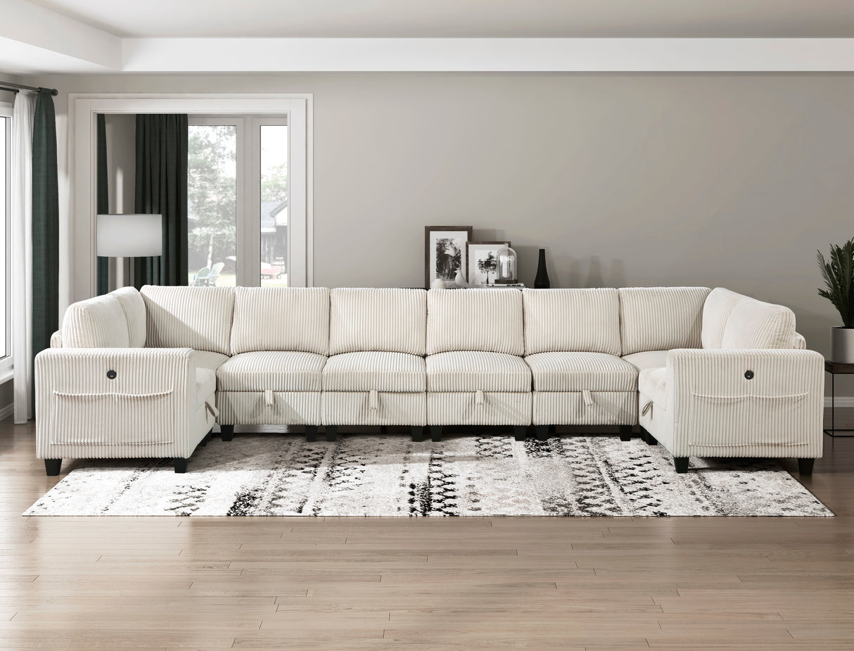 Walterboro Beige Corduroy 8-Piece Sectional with Storage, Storage Pouches and Charging Ports from Homelegance - Luna Furniture