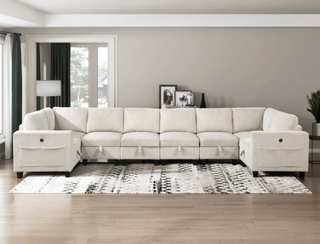 Walterboro Beige Corduroy 8-Piece Sectional with Storage, Storage Pouches and Charging Ports from Homelegance - Luna Furniture