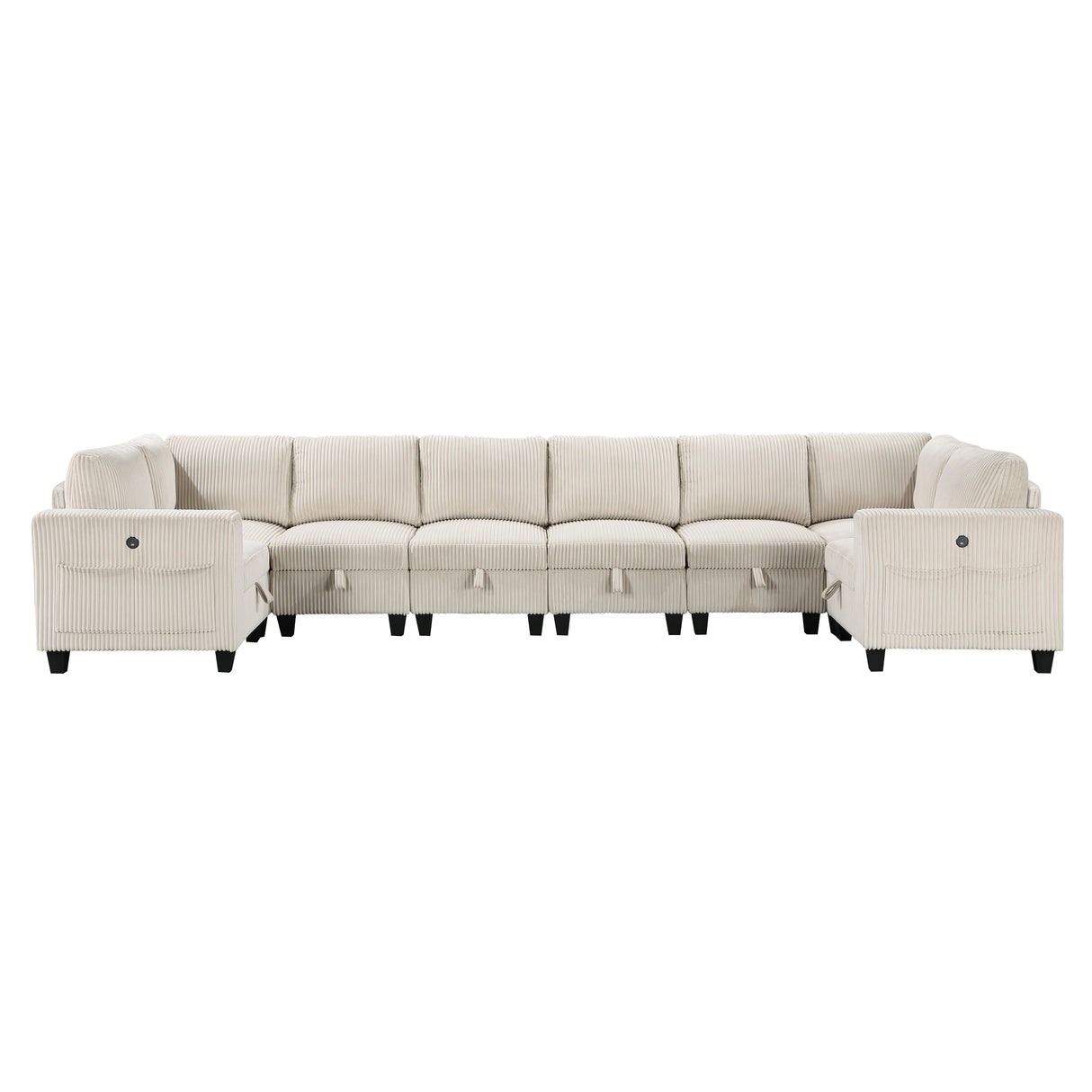 Walterboro Beige Corduroy 8-Piece Sectional with Storage, Storage Pouches and Charging Ports from Homelegance - Luna Furniture