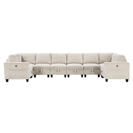 Walterboro Beige Corduroy 8-Piece Sectional with Storage, Storage Pouches and Charging Ports from Homelegance - Luna Furniture