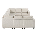 Walterboro Beige Corduroy 8-Piece Sectional with Storage, Storage Pouches and Charging Ports from Homelegance - Luna Furniture