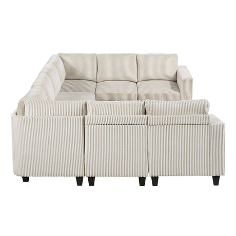Walterboro Beige Corduroy 8-Piece Sectional with Storage, Storage Pouches and Charging Ports from Homelegance - Luna Furniture