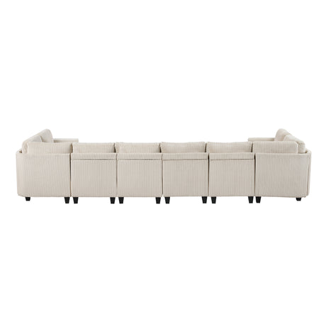 Walterboro Beige Corduroy 8-Piece Sectional with Storage, Storage Pouches and Charging Ports from Homelegance - Luna Furniture