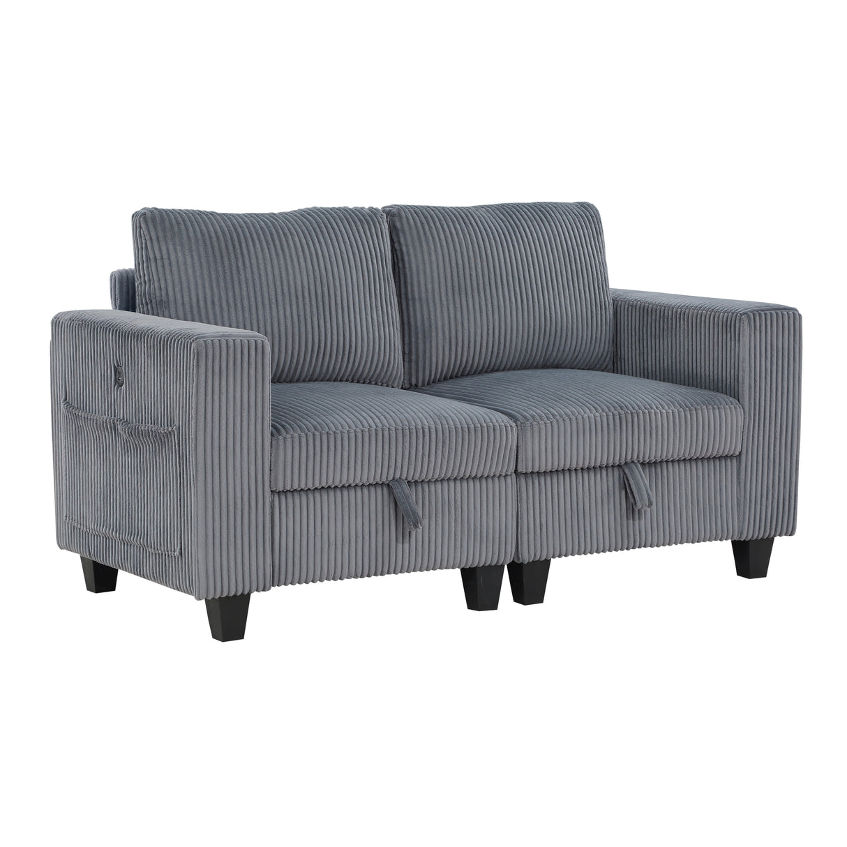 Walterboro Dark Gray Modular Love Seat with Storage, Storage Pouches and Charging Ports from Homelegance - Luna Furniture