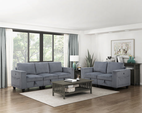 Walterboro Dark Gray Modular Sofa with Storage, Storage Pouches and Charging Ports from Homelegance - Luna Furniture