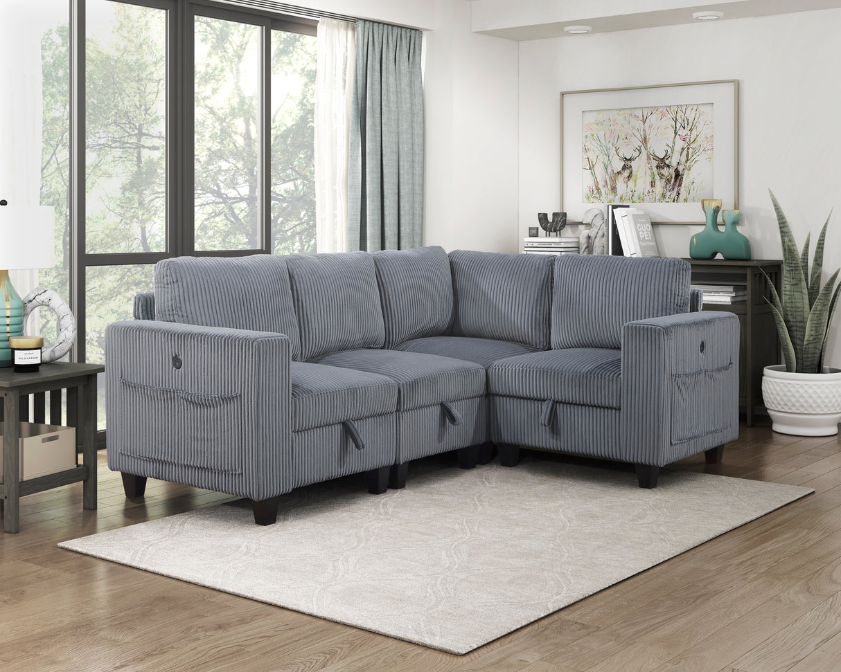 9650NDG*4SC (4)4-Piece Sectional with Storage, Storage Pouches and Charging Ports from Homelegance - Luna Furniture