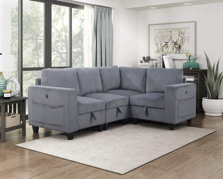 9650NDG*4SC (4)4-Piece Sectional with Storage, Storage Pouches and Charging Ports from Homelegance - Luna Furniture