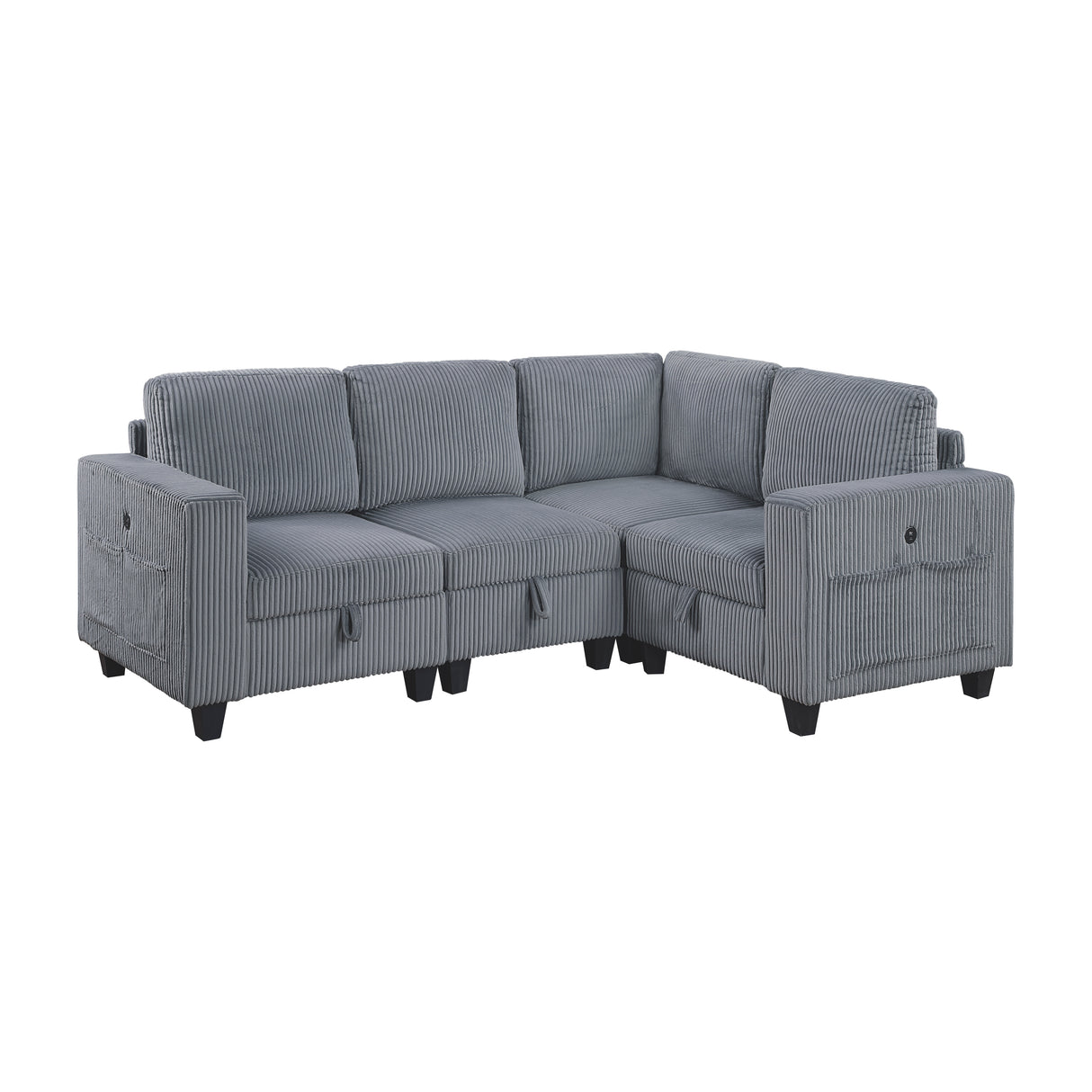 Walterboro Dark Gray 4-Piece Sectional with Storage, Storage Pouches and Charging Ports from Homelegance - Luna Furniture