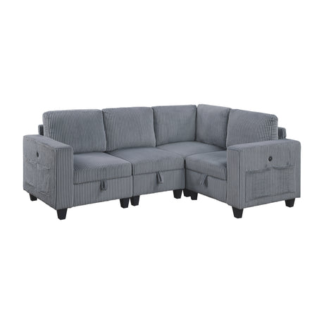 Walterboro Dark Gray 4-Piece Sectional with Storage, Storage Pouches and Charging Ports from Homelegance - Luna Furniture