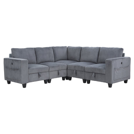 Walterboro Dark Gray Modular Sectional with Storage, Side Pockets & Charging Ports from Homelegance - Luna Furniture