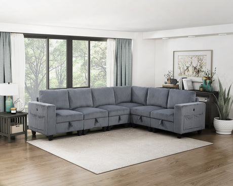 Walterboro Dark Gray Corduroy 6-Piece Sectional with Storage from Homelegance - Luna Furniture