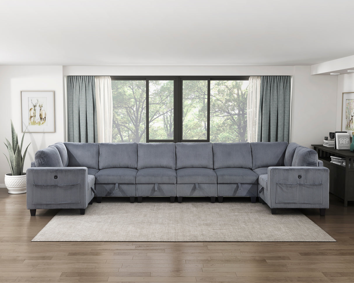 9650NDG*8SC (8)8-Piece Sectional with Storage, Storage Pouches and Charging Ports from Homelegance - Luna Furniture