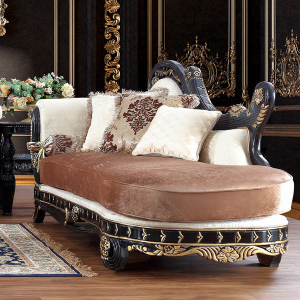 HD-9666 Black Enamel/Antique Gold/Silver Accents Chaise
