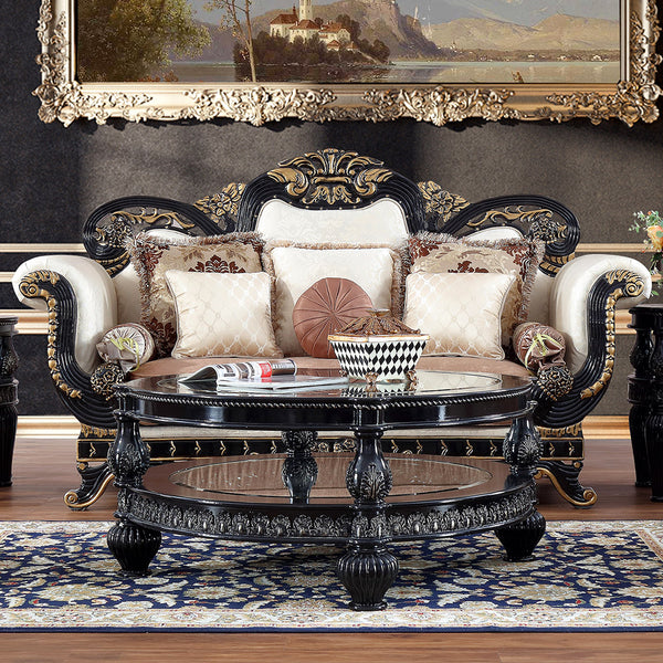 HD-9666 Black Enamel/Antique Gold/Silver Accents Sofa