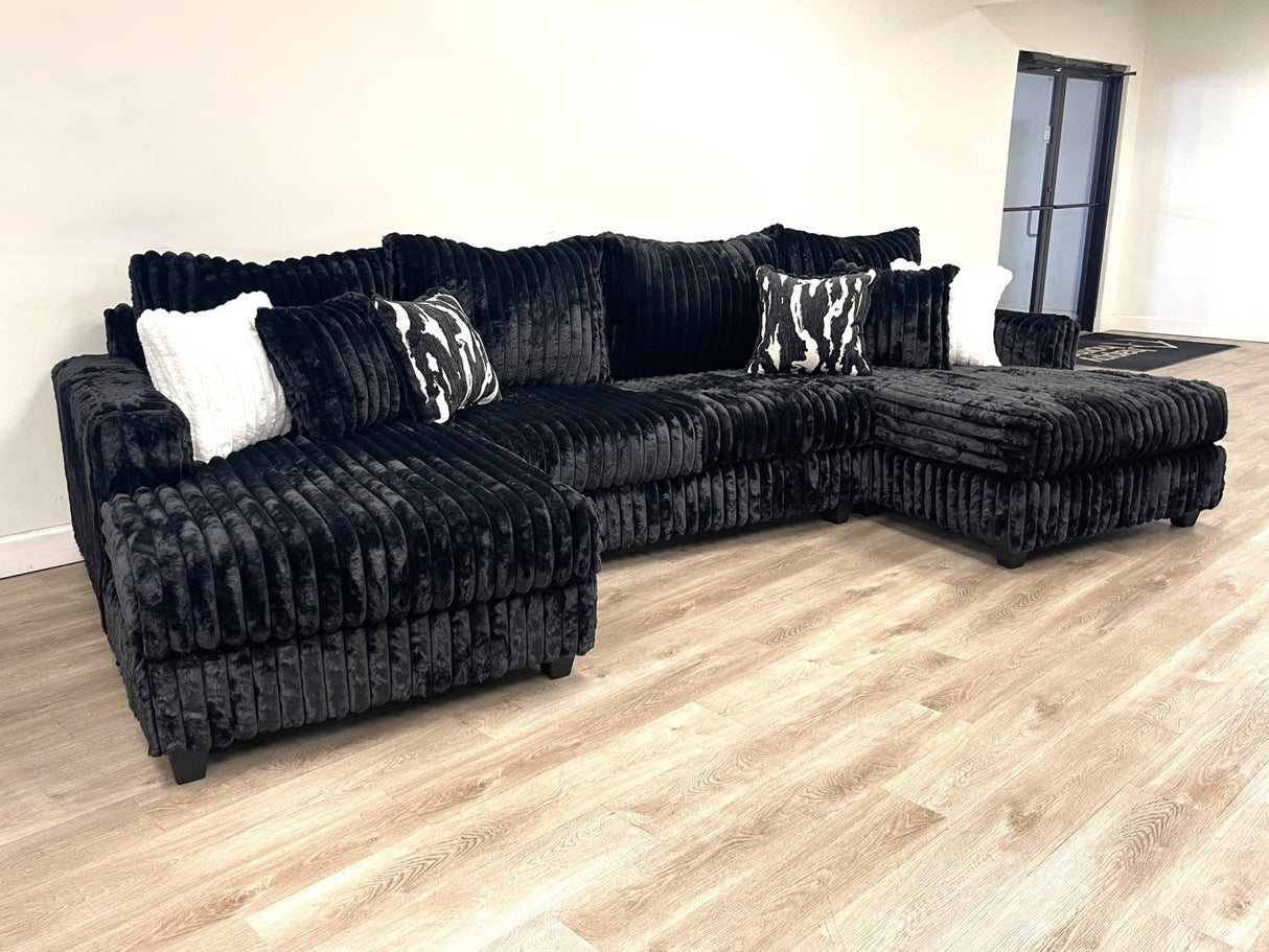 Volna Black Corduray Double Chaise Sectional from Happy Homes - Luna Furniture