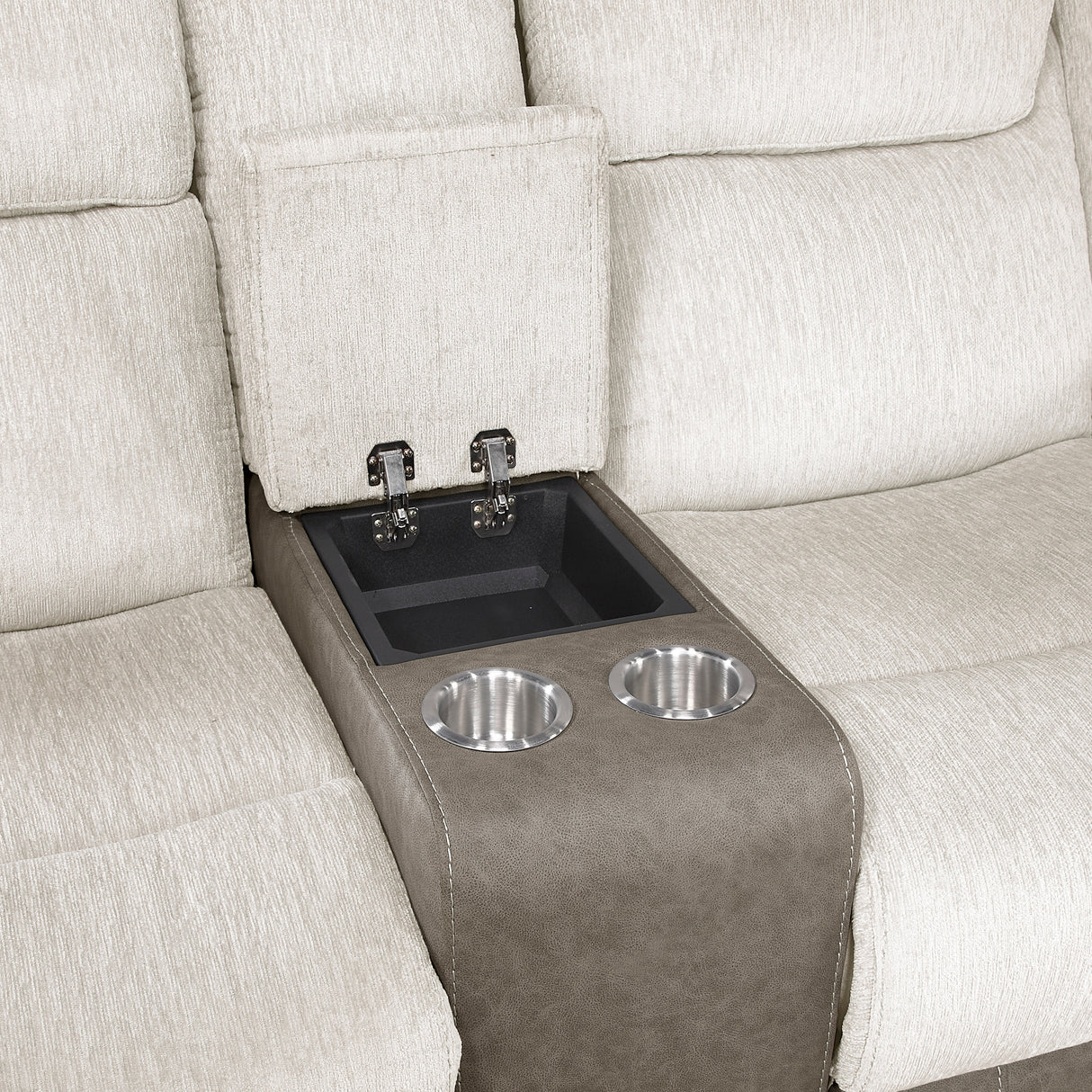 Harriette Beige/Brown Double Reclining Loveseat with Center Console from Homelegance - Luna Furniture