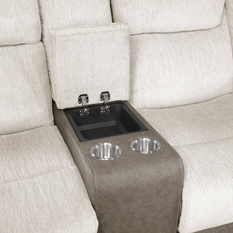 Harriette Beige/Brown Double Reclining Loveseat with Center Console from Homelegance - Luna Furniture