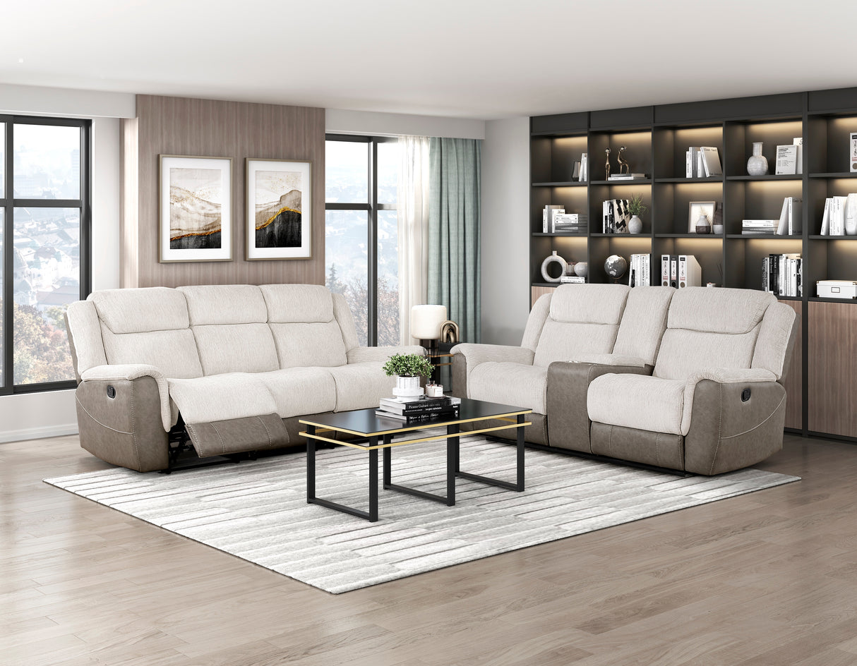 Harriette Beige/Brown Double Reclining Sofa from Homelegance - Luna Furniture