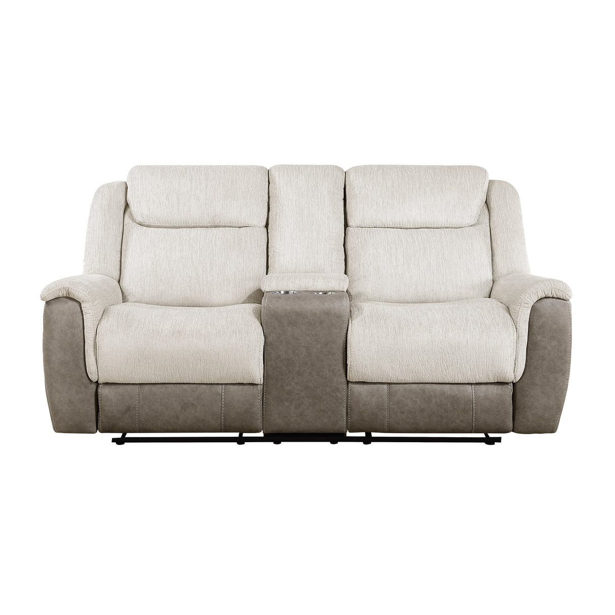 Harriette Beige/Brown Double Reclining Loveseat with Center Console from Homelegance - Luna Furniture