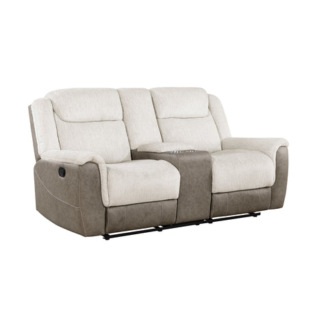 Harriette Beige/Brown Double Reclining Loveseat with Center Console from Homelegance - Luna Furniture