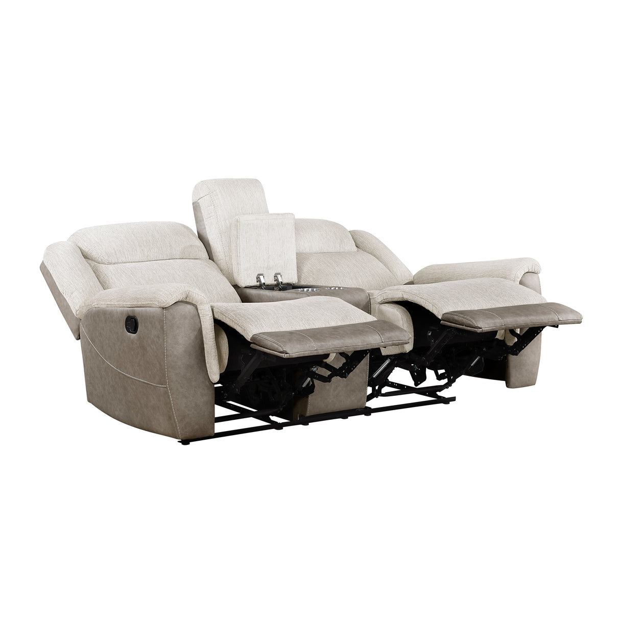 Harriette Beige/Brown Double Reclining Loveseat with Center Console from Homelegance - Luna Furniture