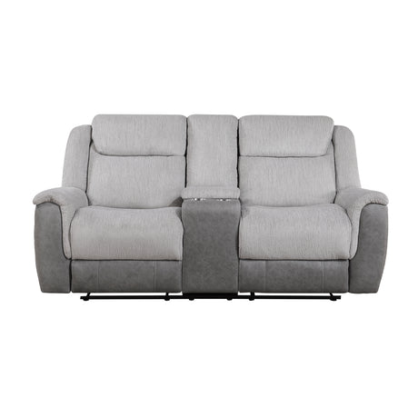 Harriette Gray Double Reclining Loveseat with Center Console from Homelegance - Luna Furniture