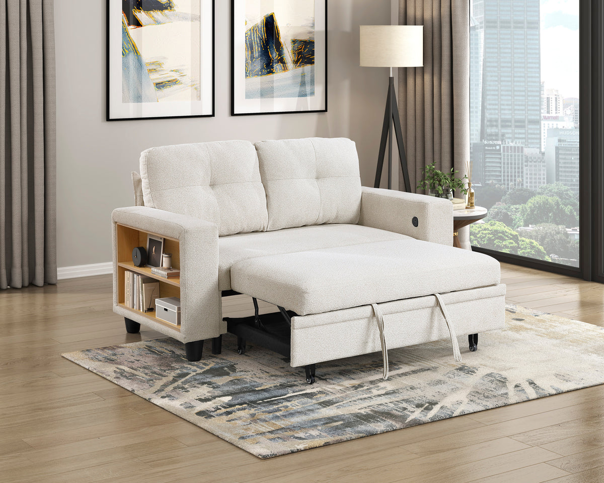 9705BE-2* (2)Loveseat with Pull-out Bed, Shelves and Charging Ports from Homelegance - Luna Furniture