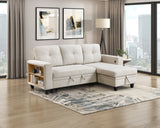 Robinson Beige Sectional with Reversible Chaise, Pull-out Bed, Shelves and Charging Ports from Homelegance - Luna Furniture